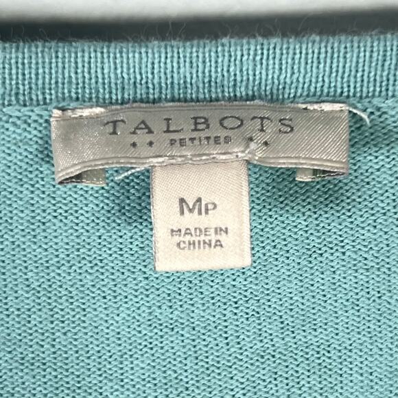 Talbots T Shirt Top Size Medium Petite Teal Paisley Print 3/4 Sleeve Soft Knit - Picture 6 of 7